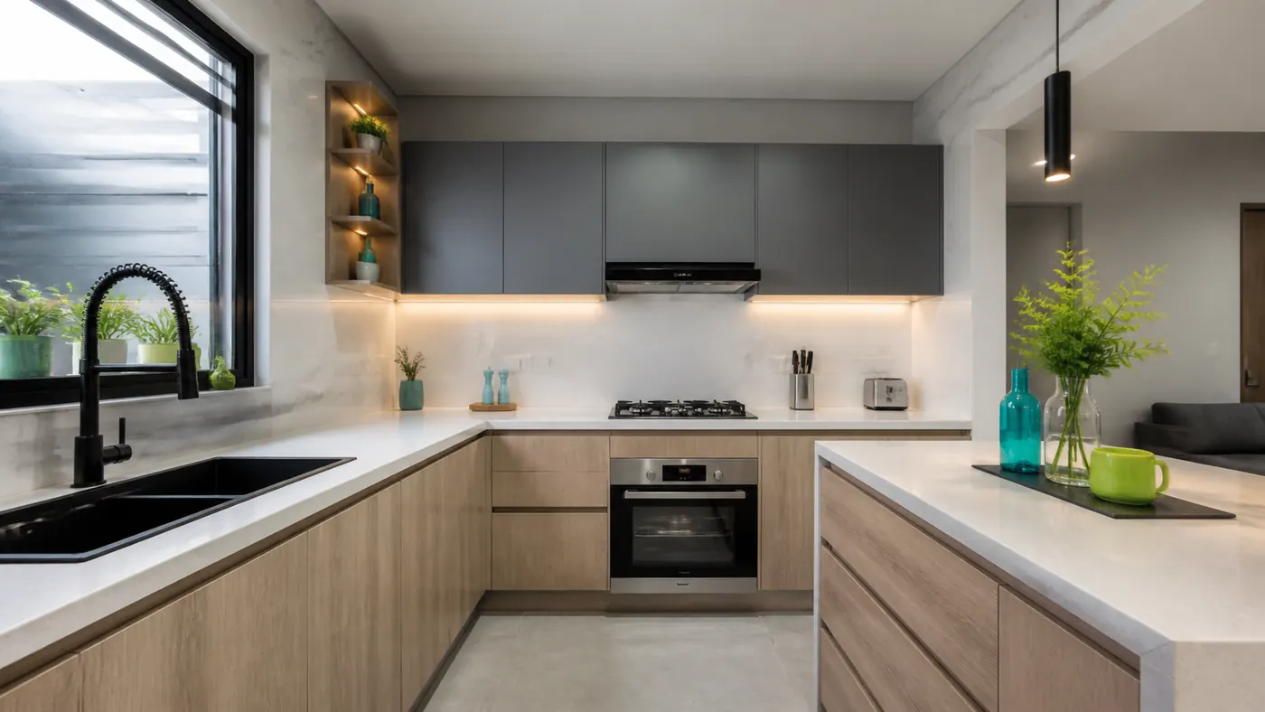 Concepto visual con IA de cocina moderna para inspiracion